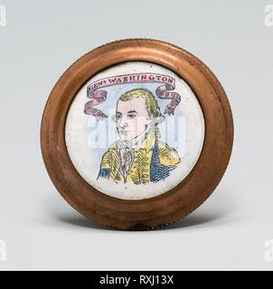 Pin (ou bouton invisible Tieback). Probablement Birmingham, Angleterre. Date : 1775-1785. Dimensions : diam. 6.4 cm (2 1/2 in.). Émaux polychromes et imprimé transfert sur cuivre, laiton. Origine : Angleterre. Musée : le Chicago Art Institute. Banque D'Images