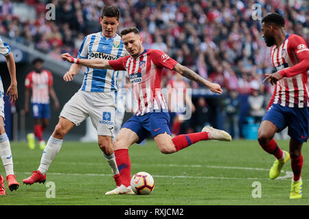 L'Atletico de Madrid Saul Niguez pendant la Liga match entre l'Atletico de Madrid et CD Leganes à Wanda stade Metropolitano de Madrid. (Score final 1-0 Atletico de Madrid Leganes CD) Banque D'Images