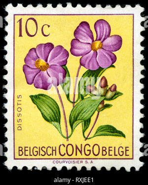 Timbre-poste du Congo belge dans les fleurs série émise en 1952 Banque D'Images