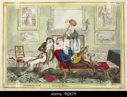 Colibris, ou d'un dandy Trio. George Cruikshank (anglais, 1792 à 1878) ; publié par George Humphrey (Anglais), ch. 1773-1831). Date : 1819. Dimensions : 242 × 342 mm (image) ; 250 × 350 mm (plaque) ; 294 × 423 mm (feuille). À la main, gravure sur papier. Origine : Angleterre. Musée : le Chicago Art Institute. Banque D'Images