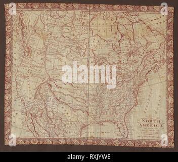 Carte de l'Amérique du Nord (mouchoir). Gravée par R. Gray (1811), Écossais après Robert Wilkinson (1804), l'Écosse, Glasgow. Date : 1811. Dimensions : 52,5 x 63,5 cm (20 5/8 x 25 in.). Du coton, à armure toile, imprimé en taille-douce ; vitrage. Origine : Glasgow. Musée : le Chicago Art Institute. Banque D'Images