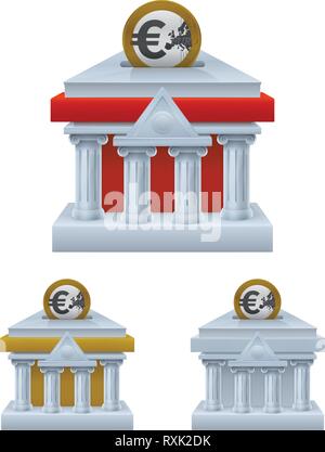Tirelire en forme de bâtiment banque avec symbole euro sur fond blanc. Financial concept design. Illustration de Vecteur