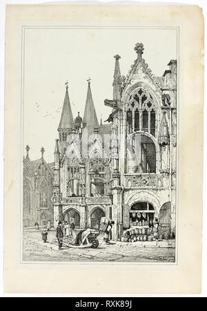 Hôtel de Ville, au Nouveau-Brunswick. Samuel Prout (anglais, 1783-1852) ; probablement imprimé par Charles Joseph Hullmandel (anglais, 1789-1850) ; probablement publié par Rudolph Ackermann (anglais, 1764-1834). Date : 1833. Dimensions : 290 × 425 mm (image) ; 310 × 445 mm (support principal) ; 345 × 500 mm (support secondaire). Lithographie en noir sur chine ivoire grisâtre, fixées sur papier vélin ivoire. Origine : Angleterre. Musée : le Chicago Art Institute. Banque D'Images