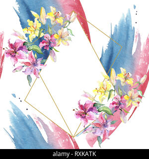Jaune et violet fleurs fleurs lys botanique. Contexte aquarelle illustration set. Motif de fond transparent. Banque D'Images