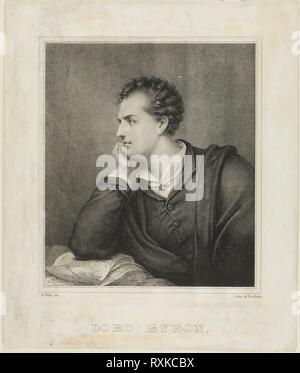 Lord Byron. Rembrandt Peale ; American, 1778-1860. Date : 1825. Dimensions : 261 x 226 mm (image) ; 356 x 300 mm (feuille). Lithographie sur vélin crème. Origine : Etats Unis. Musée : le Chicago Art Institute. Banque D'Images