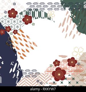 Fleur de cerisier avec éléments de fond des grèves de la brosse vecteur. Modèle japonais avec modèle de fleurs. Illustration de Vecteur