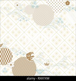 Fond japonais avec des icônes d'onde vecteur. Or motif géométrique. Illustration de Vecteur