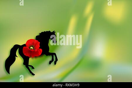 Silhouette cheval. printemps coquelicots fleurs printemps 24. Maison de vacances de printemps de la femme le 8 mars. Illustration de Vecteur