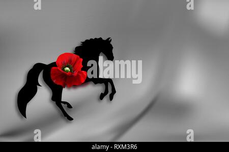 Silhouette cheval. printemps coquelicots fleurs printemps 24. Maison de vacances de printemps de la femme le 8 mars. Illustration de Vecteur