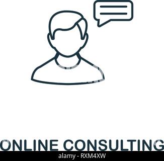 L'icône de consultation en ligne ligne mince de style. Symbole dans le marketing en ligne collection d'icônes. Contours conseils en ligne icône pour la conception de sites web, applications, logiciels Illustration de Vecteur