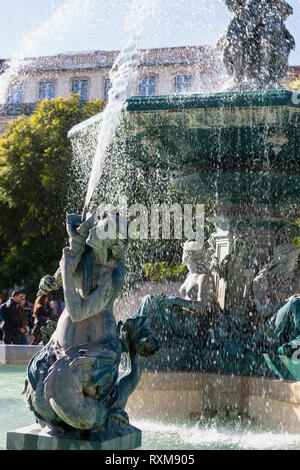 Fontaine baroque, la place Rossio, Lisbonne, Portugal Banque D'Images