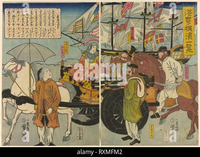 Voir d'Miyozaki Miyozaki à Yokohama (ichiran Yokohama). Utagawa Yoshimori, Japonais, 1830-1884. Date : 1860. Dimensions : . Gravure sur bois en couleur ; diptyque Oban. Origine : Japon. Musée : le Chicago Art Institute. Banque D'Images