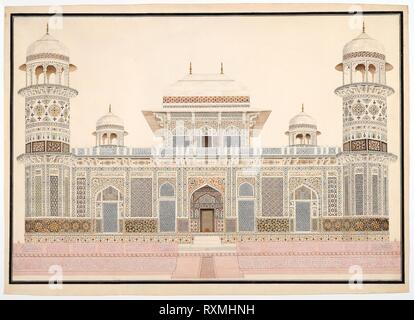 J'itimâd-ud-Daula's Tomb à Agra. L'Inde, Agra. Date : 1815-1825. Dimensions : 51 × 74 × 29,1 cm (21,1 in.). Aquarelle sur papier filigrané J. Whatman avec crayon, Plume, encre et d'or. Origine : Inde. Musée : le Chicago Art Institute. Banque D'Images