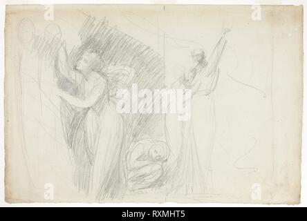 Étude pour Miranda et Caliban dans la tempête (recto) ; études de figures dont la mère et l'enfant (verso). George Romney ; anglais, 1734-1802. Date : 1786. Dimensions : 390 × 574 mm. Graphite sur papier vergé ivoire. Origine : Angleterre. Musée : le Chicago Art Institute. Banque D'Images