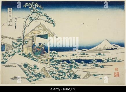 Matin neigeux de jardin Koishikawa (Jardin Koishikawa yuki no ashita), de la série "Trente-six vues du Mont Fuji (Fugaku sanjurokkei)'. Katsushika Hokusai ? ?  ? ? ; Japonais, 1760-1849 ; Editeur : Hibino Yohachi ; Japonais, inconnu. Date : 1825-1838. Dimensions : 25,6 x 37,5 cm (10 1/16 x 14 3/4 in.). Gravure sur bois en couleur ; Oban. Origine : Japon. Musée : le Chicago Art Institute. Banque D'Images