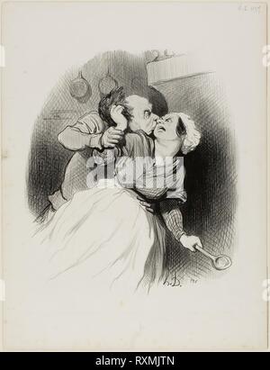 Un retour de la jeunesse. 'Crier autant que vous le souhaitez, vous petit diable vous... ma femme n'est pas home.... arracher mes cheveux au contenu de votre coeur !, plaque de 50' Les beaux jours de la vie. Honoré Daumier Victorin ; français, 1808-1879. Date : 1845. Dimensions : 250 × 215 mm (image) ; 340 × 260 mm (feuille). Lithographie en noir sur papier vélin blanc. Origine : France. Musée : le Chicago Art Institute. Auteur : Honoré-Victorin Daumier. Banque D'Images