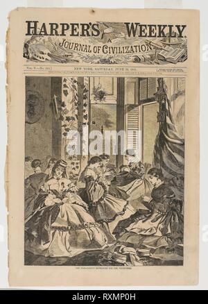 La guerre--faire Havelocks pour les bénévoles. Winslow Homer (Américain, 1836-1910) ; publié par Harper's Weekly (Américain, 1857-1916). Date : 1861. Dimensions : 275 x 233 mm (image) ; 400 x 280 mm (feuille). La gravure sur bois sur papier. Origine : Etats Unis. Musée : le Chicago Art Institute. Banque D'Images