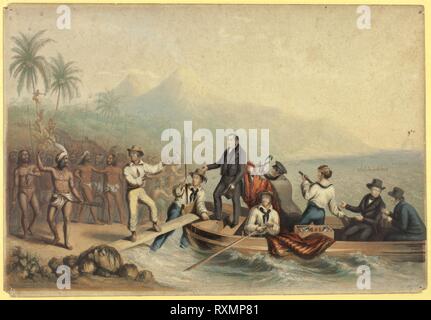 La réception de l'abbé J. Williams, à Tanna dans les mers du Sud, la veille du jour où il a été massacrée. George Baxter ; anglais, 1804-1867. Date : 1841. Dimensions : 221 × 325 mm (image) ; 228 × 328 mm (support principal). Gravure sur acier de couleur avec des blocs de bois, sur vélin beige, fixées sur la crème. Origine : Angleterre. Musée : le Chicago Art Institute. Banque D'Images