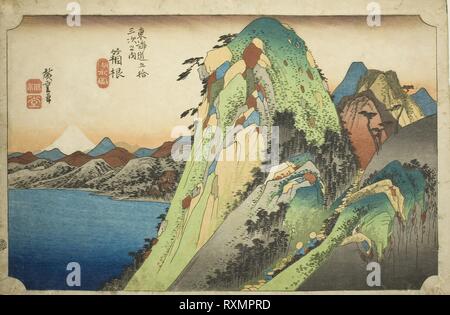 Hakone : vue sur le lac (Hakone, kosui no zu), de la série "Cinquante-trois Stations du Tokaido Tokaido gojusan tsugi (route no uchi), aussi connu sous le nom de l'édition Hoeido Tokaido. Utagawa Hiroshige ? ?  ? ? ; Japonais, 1797-1858. Date : 1828-1839. Dimensions : 24,8 x 36,5 cm (9 3/4 x 14 3/8 in.). Gravure sur bois en couleur ; Oban. Origine : Japon. Musée : le Chicago Art Institute. Banque D'Images