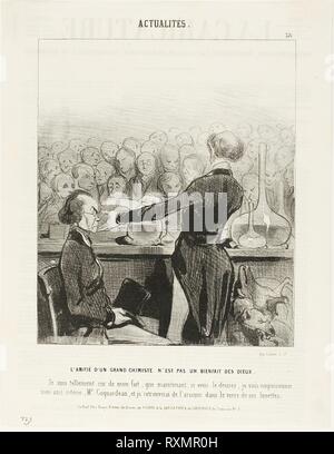 L'amitié avec un grand chimiste n'est pas toujours une bénédiction... 'Je suis si sûr de mes conclusions que je vais maintenant empoisonner mon meilleur ami, monsieur Coquardeau, et je vais récupérer l'arsenic dans ses lunettes, 39 à partir de la plaque des émotions parisiennes. Honoré Daumier Victorin ; français, 1808-1879. Date : 1841. Dimensions : 226 × 190 mm (image) ; 315 × 245 mm (feuille). Lithographie en noir sur papier vélin blanc, avec la police de verso. Origine : France. Musée : le Chicago Art Institute. Auteur : Honoré-Victorin Daumier. Banque D'Images