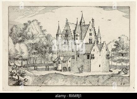 Un château, de la plaque 22 après des images de fermes, maisons de campagne et de villages rustiques (Praediorum villarum et rusticarum casularum icones). Claes Jansz. Visscher (Néerlandais, 1587-1652) ; après l'artiste flamand Inconnu, mal identifiés comme Pieter Bruegel, l'ancien (flamand, 1525/30-1569). Date : 1612. Dimensions : 101 x 155 mm (image) ; 104 x 157 mm (plaque) ; 114 x 170 mm (feuille). Eau-forte en noir sur papier vergé ivoire. Origine : Pays-Bas. Musée : le Chicago Art Institute. Auteur : II Claes Jansz. Visscher. Banque D'Images