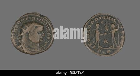 Follis (Coin) représentant le portrait de l'empereur l'Empereur Marcus Aurelius Valerius Maximianus (Maximien ou Maximianus I). Roman, frappées à Alexandrie. Date : 296 AD AD-297. Dimensions : diam. 2 cm ; 2,40 g. Le bronze. Origine : Empire romain. Musée : le Chicago Art Institute. Auteur : romain antique. Banque D'Images