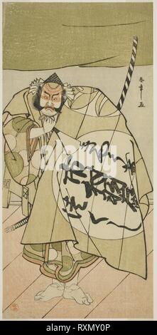 L'Acteur Ichimura Uzaemon IX comme Asahina pas dans le Tsukisenu Sabura Jouer Haru Hagoromo Soga, effectuée à l'Ichimura Theatre dans le premier mois, 1777. Katsukawa Shunsho ? ?  ? ? ; Japonais, 1726-1792. Date : 1772-1782. Dimensions : 29,9 x 14,3 cm (11 3/4 x 5 5/8 in.). Gravure sur bois en couleur ; hosoban. Origine : Japon. Musée : le Chicago Art Institute. Banque D'Images