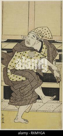 L'Acteur Asao Tamejuro Gotobei ivre comme je fait un Sambaso Sambaso Goto (danse), dans l'Acte trois des jouer Yoshitsune Koshigoe Jo (la pétition) Koshigoe Yoshitsune, joué au Théâtre de la neuvième Ichimura jour du neuvième mois, 1790. Katsukawa Shun'ei ; japonais, 1762-1819. Date : 1785-1795. Dimensions : 29,4 x 13,9 cm (11 9/16 x 5 9/16 in.). Gravure sur bois en couleur ; hosoban. Origine : Japon. Musée : le Chicago Art Institute. Banque D'Images