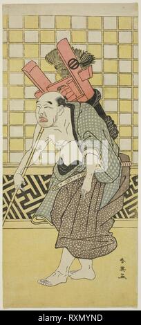 L'Acteur Asao Tamejuro J comme Gotobei ivres en acte trois de la jouer Yoshitsune Koshigoe Jo (la pétition) Koshigoe Yoshitsune, joué au Théâtre de la neuvième Ichimura jour du neuvième mois, 1790. Katsukawa Shun'ei ; japonais, 1762-1819. Date : 1785-1795. Dimensions : 32,9 x 14,7 cm (12 7/8 x 5 3/4 in.). Gravure sur bois en couleur ; hosoban. Origine : Japon. Musée : le Chicago Art Institute. Banque D'Images