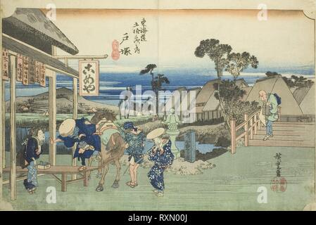 Totsuka : la fourche à Motomachi Motomachi, Totsuka (betsudo), de la série "Cinquante-trois Stations du Tokaido Tokaido gojusan tsugi (route no uchi), aussi connu sous le nom de l'édition Hoeido Tokaido. Utagawa Hiroshige ? ?  ? ? ; Japonais, 1797-1858. Date : 1828-1839. Dimensions : 25,2 x 37,5 cm (9 15/16 x 14 3/4 in.). Gravure sur bois en couleur ; Oban. Origine : Japon. Musée : le Chicago Art Institute. Banque D'Images