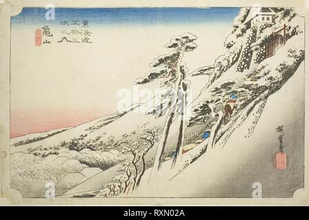 Météo : après compensation de Kameyama (neige, yukibare Kameyama), de la série "Cinquante-trois Stations du Tokaido (Tokaido gojusan tsugi no uchi), aussi connu sous le nom de l'édition Hoeido Tokaido. Utagawa Hiroshige ? ?  ? ? ; Japonais, 1797-1858. Date : 1828-1839. Dimensions : 9 1/2 x 14 1/2 in. Gravure sur bois en couleur ; Oban. Origine : Japon. Musée : le Chicago Art Institute. Banque D'Images