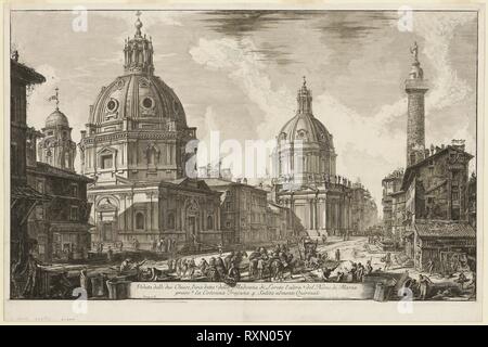 Vue de deux églises, l'une appelée 1. S. Maria di Loreto, l'autre 2. Le nom de Marie, près de 3. La Colonne Trajane. 4. La montée à l'Quirinal, à partir des vues de Rome. Giovanni Battista Piranesi, italien, 1720-1778. Date : 1762. Dimensions : 424 x 684 mm (image) ; 430 x 688 mm (plaque) ; 465 x 702 mm (feuille). Gravure sur papier vergé ivoire lourd. Origine : Italie. Musée : le Chicago Art Institute. Banque D'Images