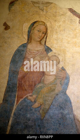 Madonna nourrir l'enfant, par Pietro Nelli, Basilica di Santa Croce (Basilique de la Sainte Croix) à Florence, Italie Banque D'Images