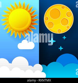 Vector Illustration de jour et nuit. Concept Jour/Nuit, soleil et lune, Icône Jour Nuit Illustration de Vecteur