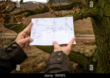 Croquis dessiné à la main pour un magnifique sentier de randonnée autour de Fincken am See, Allemagne Banque D'Images