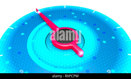 Voyant d'alimentation rouge sur bleu jauge de pression, débit minimum à maximum, température, pression, force, 3D Rendering Banque D'Images