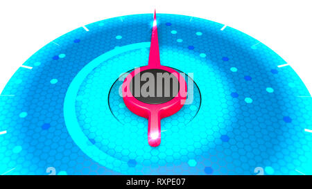 Voyant d'alimentation rouge sur bleu jauge de pression, débit minimum à maximum, température, pression, force, 3D Rendering Banque D'Images