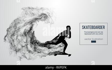 Abstract silhouette d'un skateur professionnel sur le fond blanc. La planche des sauts et effectue le tour. Vector Illustration de Vecteur