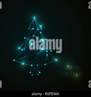 Carte de Noël avec résumé vecteur arbre de Noël de la lumière lignes et points faibles (art) poly Illustration de Vecteur