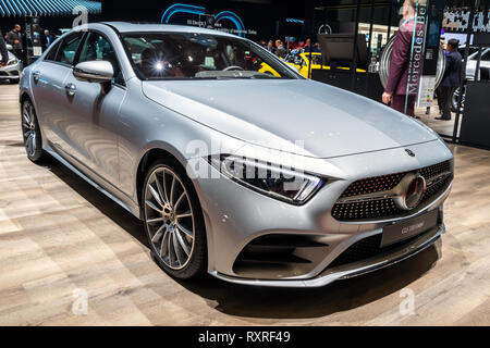 Genève, SUISSE - Le 6 mars 2019 : Mercedes Benz CLS 350 voiture Coupé présenté à la 89e Salon International de l'Automobile de Genève. Banque D'Images