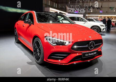 Genève, SUISSE - Le 6 mars 2019 : Mercedes Benz CLA de frein de tir voiture débuts au 89e Genève International Motor Show. Banque D'Images