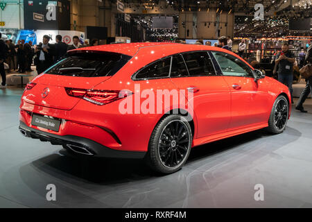 Genève, SUISSE - Le 6 mars 2019 : Mercedes Benz CLA de frein de tir voiture débuts au 89e Genève International Motor Show. Banque D'Images