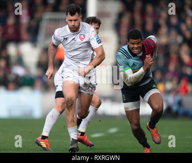 Londres, Royaume-Uni. 10 Mar 2019. Joe Marchant de Premiership match Harlequins pendant Gallagher entre Harlequins et Gloucester Rugby à Twickenham Stoop le dimanche, 10 mars 2019. Londres en Angleterre. (Usage éditorial uniquement, licence requise pour un usage commercial. Aucune utilisation de pari, de jeux ou d'un seul club/ligue/dvd publications.) Crédit : Taka G Wu/Alamy News Banque D'Images