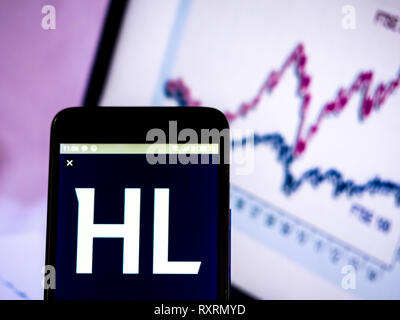 L'Ukraine. Mar 10, 2019. Hargreaves Lansdown plc logo de l'entreprise vu affichée sur un téléphone intelligent. Crédit : Igor Golovniov SOPA/Images/ZUMA/Alamy Fil Live News Banque D'Images