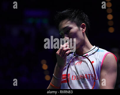 Arena Birmingham, Birmingham, Royaume-Uni. Mar 10, 2019. Yonex All England Open Badminton Championships, jour 5 ; finale de mens, Kento MOMOTA du Japon contre Viktor AKIYUKI NOSAKA du Danemark ; Kento MOMOTA du Japon frustrés par une erreur : l'action de Crédit Plus Sport/Alamy Live News Banque D'Images