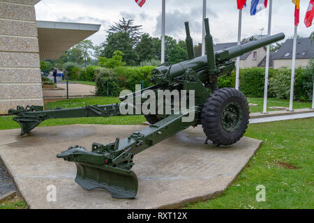 Un canon d'artillerie moyenne de 5,5 pouces à partir de la Seconde Guerre mondiale, Musée de Pegasus, Normandie, France. Banque D'Images