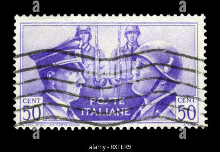 Italie historique stamp : Allemand-italien fraternité d'armes, des portraits d'Hitler et Mussolini avec deux soldats,Italie, cachet, ww2 Banque D'Images