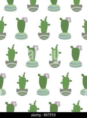 Modèle sans couture avec cactus en pot sur l'arrière-plan blanc. Illustration de Vecteur