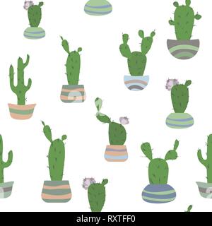 Modèle sans couture avec cactus en pot sur l'arrière-plan blanc. Illustration de Vecteur