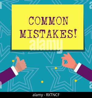 Signe texte montrant les erreurs les plus courantes. Photo d'affaires beaucoup de texte montrant ne même action dans le mauvais sens Banque D'Images